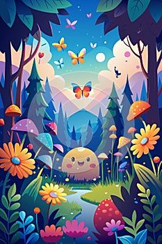 Enchanted Forest Fantasy Landscape with Vibrant Flora and Fauna World Emoji Day photo