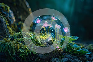 Enchanted forest flowers with glowing lights