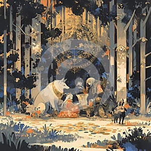 Enchanted Forest Gathering: Anime-style Illustration
