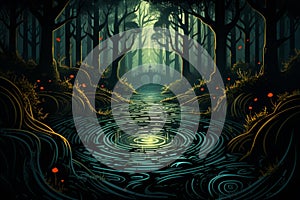 Enchanted forest labyrinths, twisting and turning with magical illusions - Generative AI