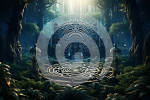 Enchanted forest labyrinths, twisting and turning with magical illusions - Generative AI