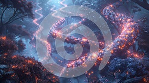 Enchanted forest with luminous paths - generative ai