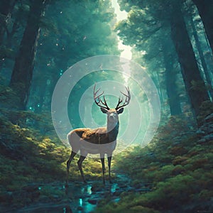 Enchanted Forest Majestic Deer Amidst Nature's Beauty