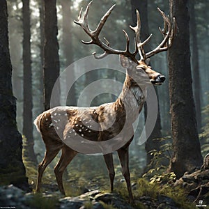 Enchanted Forest Majestic Deer Amidst Nature's Beauty