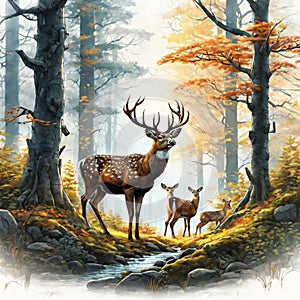 Enchanted Forest Majestic Deer Amidst Nature's Beauty