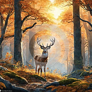 Enchanted Forest Majestic Deer Amidst Nature's Beauty