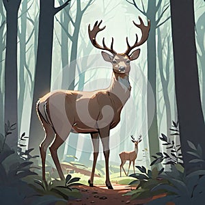 Enchanted Forest Majestic Deer Amidst Nature's Beauty