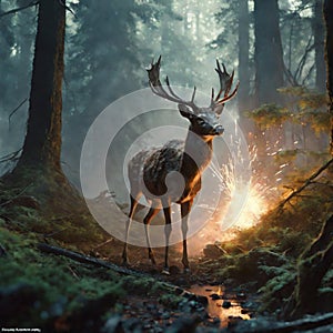 Enchanted Forest Majestic Deer Amidst Nature's Beauty