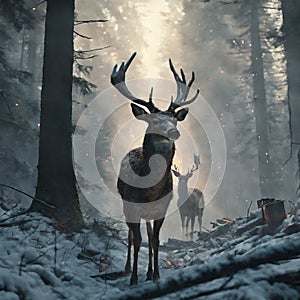 Enchanted Forest Majestic Deer Amidst Nature's Beauty