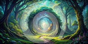 Enchanted Forest Portal A Dreamlike Gateway to a Hidden Realm Vibrant 8K Digital Fantasy Art photo