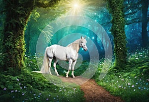 An enchanted forest with a unicorn-s glade.