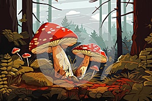 Enchanted Forest: A Vector Background of Poisonous Mushrooms and