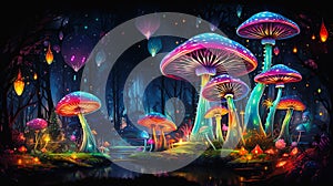 Enchanted Fungi: A Psychedelic Adventure Through a Technicolor F