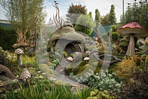 enchanted garden, filled with magical creatures and whimsical plants