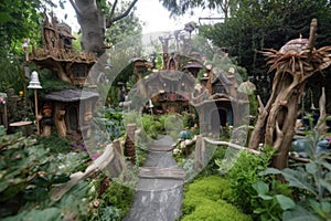 enchanted garden, filled with magical creatures and whimsical plants