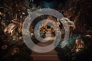 enchanted garden with mystical creatures and magical lighting
