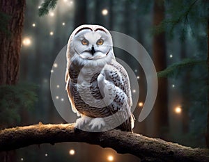 Enchanted Gaze: Snowy Owl in Twilight Forest
