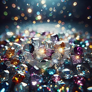 Enchanted Gemstones, Close Up Magic on a Dark Background, AI Generated