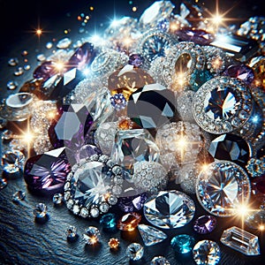 Enchanted Gemstones, Close Up Magic on a Dark Background, AI Generated