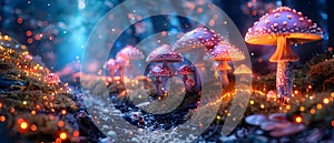 Enchanted Glow: A Mesmerizing Mycological Journey. Concept Fungi Forests, Bioluminescent Mushrooms,