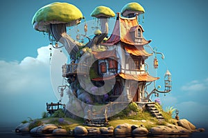 Enchanted House in 3D Fantasy. Generative AI