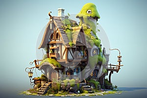 Enchanted House in 3D Fantasy. Generative AI