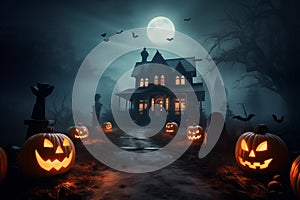 Enchanted house witchcraft dwelling Halloween background. Generative AI