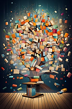 Enchanted Knowledge: A Vibrant Tree of Learning in a Library