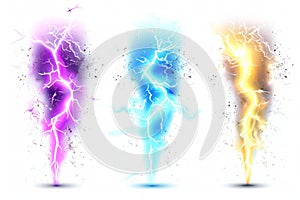 Enchanted lightning, light effects of the battle of magicians on a white background