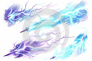 Enchanted lightning, light effects of the battle of magicians on a white background