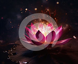 Enchanted Lotus Blossom Igniting the Night (AI Generated)