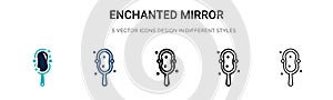 Enchanted mirror icon in filled, thin line, outline and stroke style. Vector illustration of two colored and black enchanted