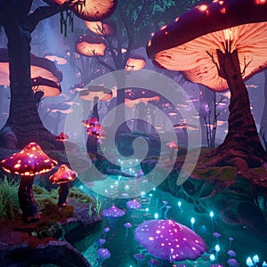 Enchanted Mushroom Forest Landscape