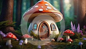 Enchanted Mushroom House in Forest