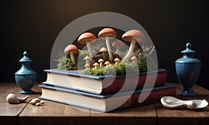 Enchanted Mushrooms on Scholarly Tomes