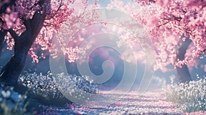 Enchanted Pink Cherry Blossom Forest Path