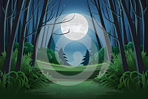 Enchanted scene of full moon in dark forest