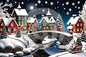 Enchanted Snowfall: Snow Globe Enveloping a Whimsical Christmas Scene, Delicate Flurries Cascading Over a Miniature Snow-Covered