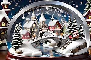 Enchanted Snowfall: Snow Globe Enveloping a Whimsical Christmas Scene, Delicate Flurries Cascading Over a Miniature Snow-Covered