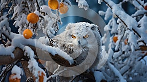 Enchanted Snowscapes Owls in their Frozen Treetop Haven