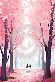 Enchanted Stroll: A Romantic Journey Through the Pink Forest