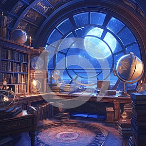 Enchanted Study with Moonlit View