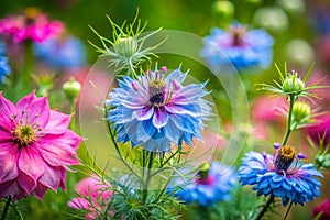 Enchanted Summer Garden A Delicate Dance of Nigella Damascena LoveinaMist and Ragged Robin Blossoms photo