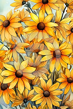 Enchanted Sunflowers: A Stunning Vase Painting of Vibrant Yellow