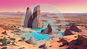 Enchanted Surreality: Landscape with Vibrant Colors and Floating Rock Formations, Generative AI photo