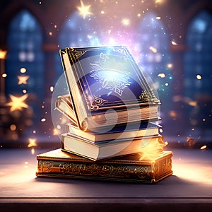 Enchanted Tome: 3D Render of a Magical Book Against a Solid Background