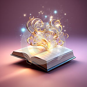 Enchanted Tome: 3D Render of a Magical Book Against a Solid Background