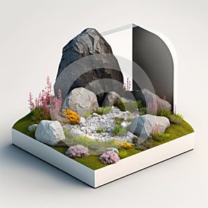 Enchanted tundra rock garden, minimalist mockup for podium display or showcase AI generation