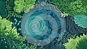 Enchanted Underwater Garden: Spirals and Organic Shapes in Green and Blue Hues