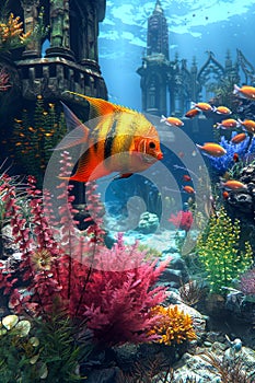Enchanted Underwater Scene with Colorful Tropical Fish and Vibrant Coral Reef in Crystal Clear Ocean Waters